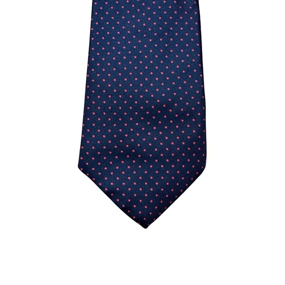 Wroxton Mens Silk Tie Navy Blue Red Pin Dot Pattern Geometric Made in USA 57x3